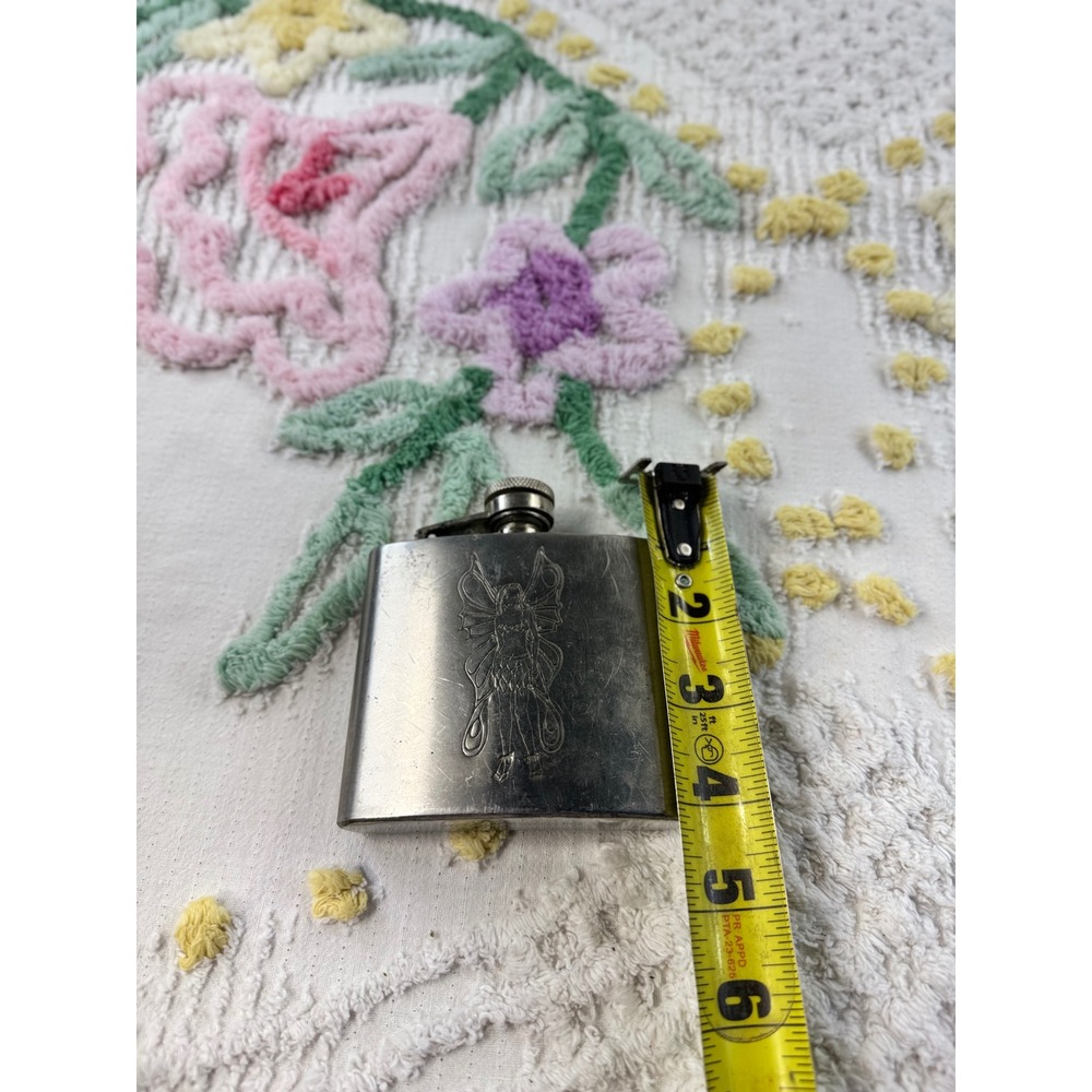 Vintage Fairy Etched Stainless Steel Hip Flask 5oz Silver Y2K Whimsigoth Pocket - Picture 9 of 11